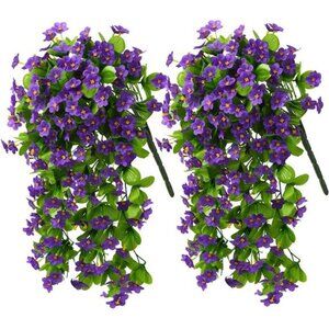 2PCS Artificial Hanging Flowers, Fake Hanging Plants Violet Vines UV Resistant